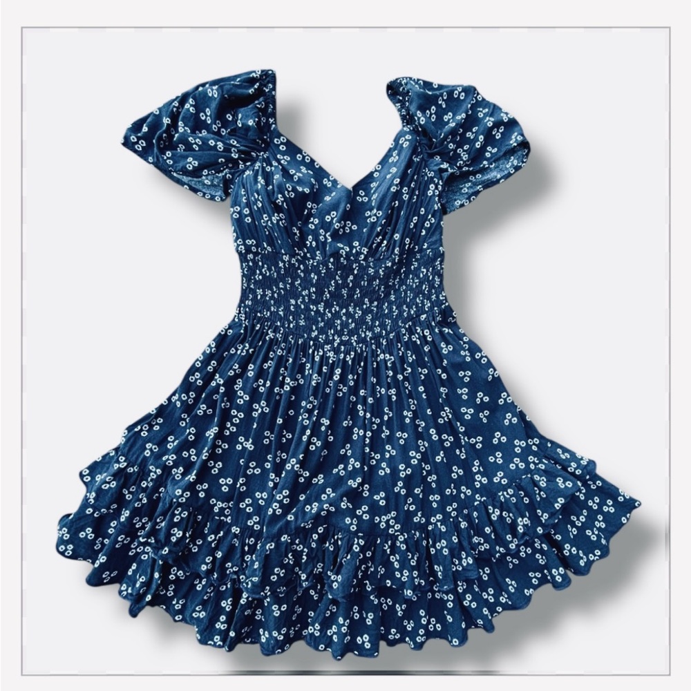 Finders | Navy Blue and White Floral Dress